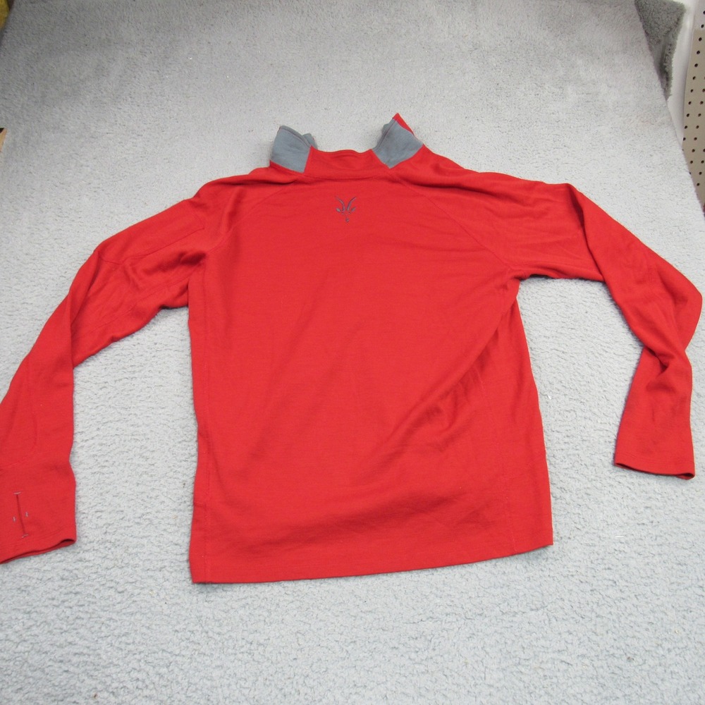Ibex Merino Wool Full Zip Sweater Mens Large Red Grey Thumbhole Shoulder Pocket - Picture 6 of 9